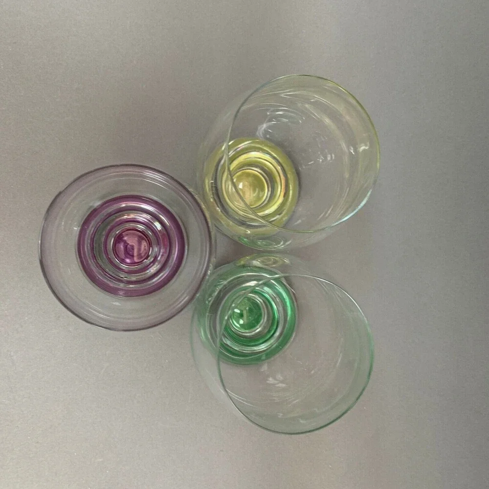 Clear Glass Ice Tea Tumblers Green Yellow Purple‎ Lot of 3